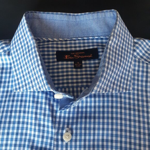 Ben Sherman SZ 16 Blue & White Plaid Men's Button Up Shirt - Picture 3 of 11